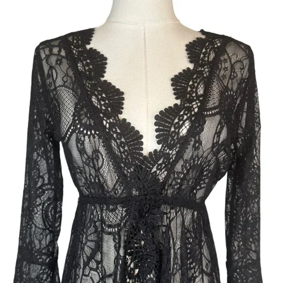 NEW Boho Gypsy Medium Beach Goddess Swim Cover Up Black - Picture 6 of 11